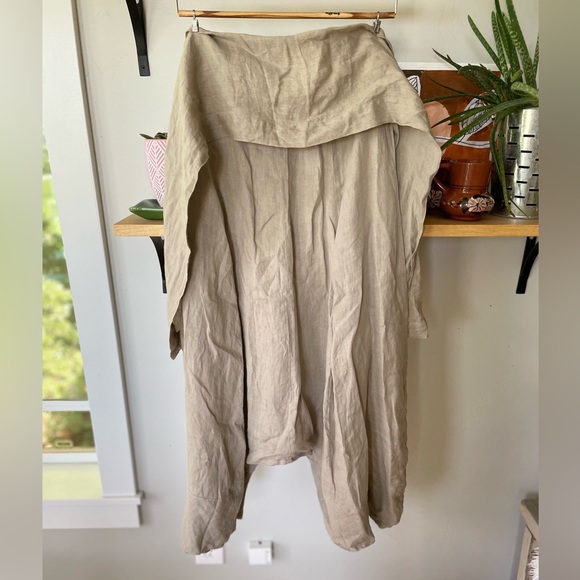 Sarah Pacini Oatmeal Beige Linen Harem Wide Leg Designer Pants with Sash Belt M - Picture 3 of 12